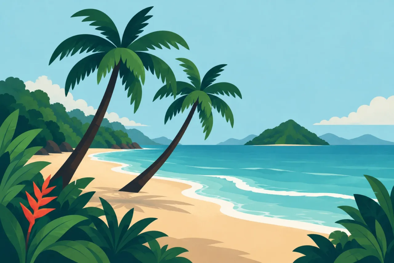 Illustration of a beach with palm trees