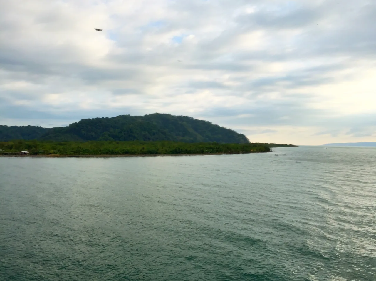 Forested coastline of Golfito Bay in Golfo Dulce.