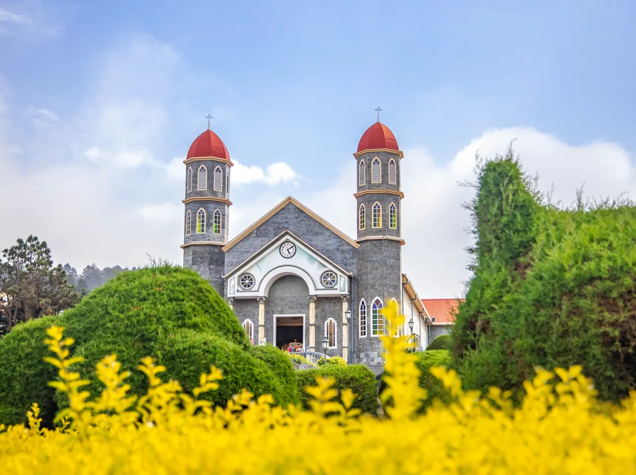 San Rafael church amid the topiary gardens of Zarcero.